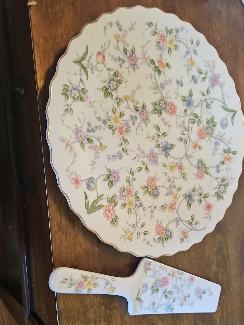 Floral Porcelain Cake Plate and Server Set - Pastel Multicolor